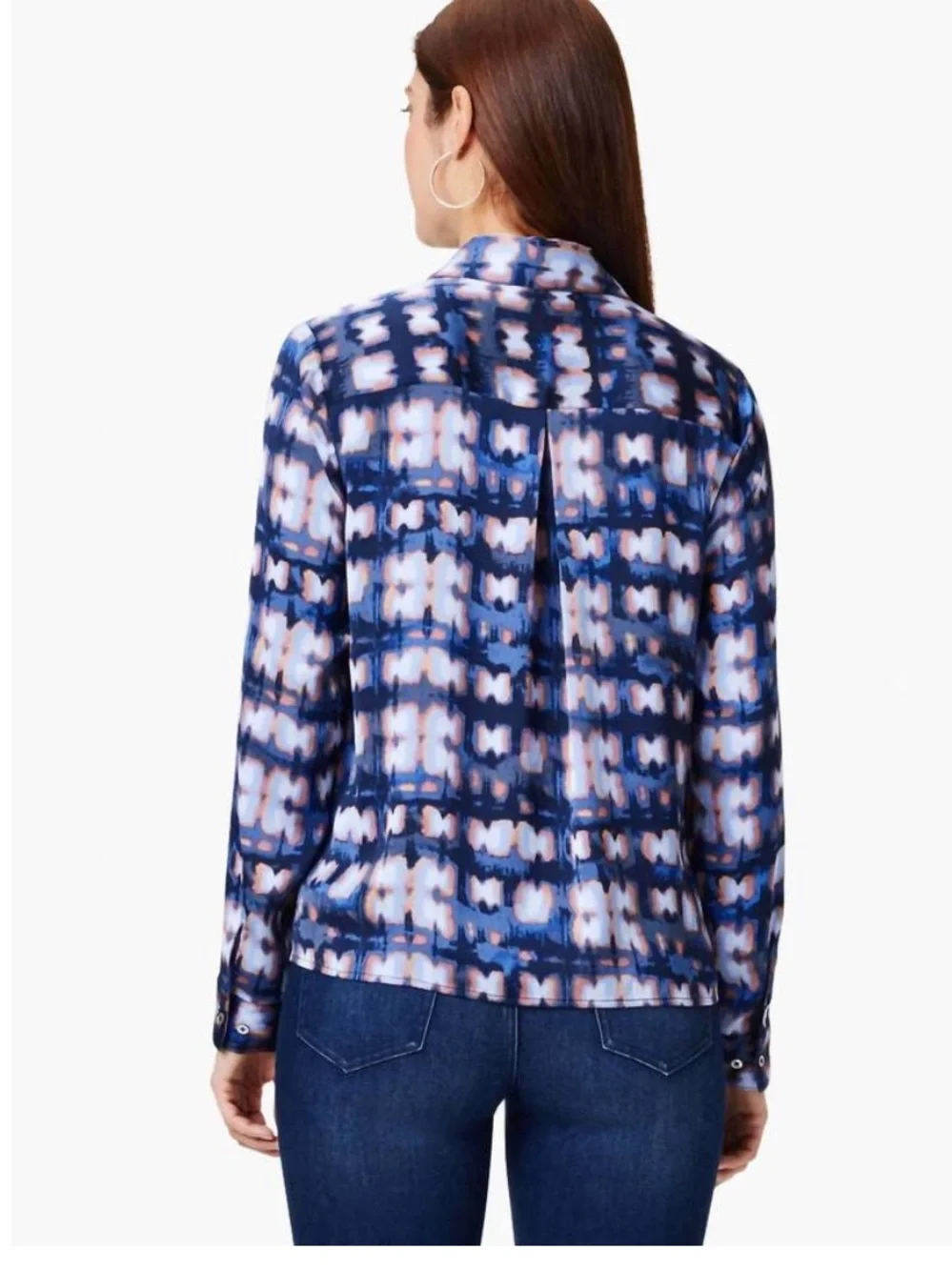 Women’s Nic + Zoe Shibori Glow Blue Patterned Button-Front Blouse, size medium